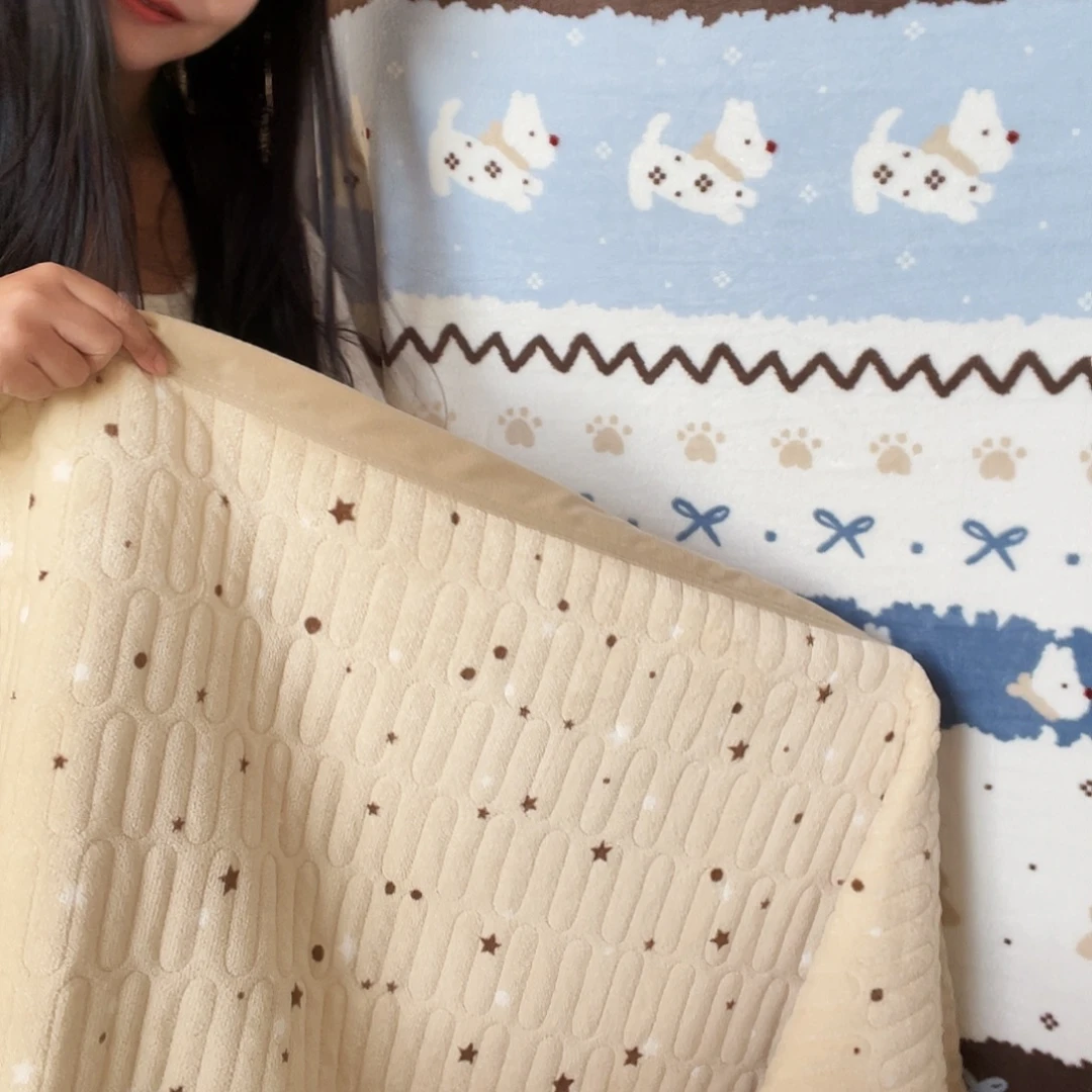牛奶绒牛奶绒蓝色小狗床盖四件套标准