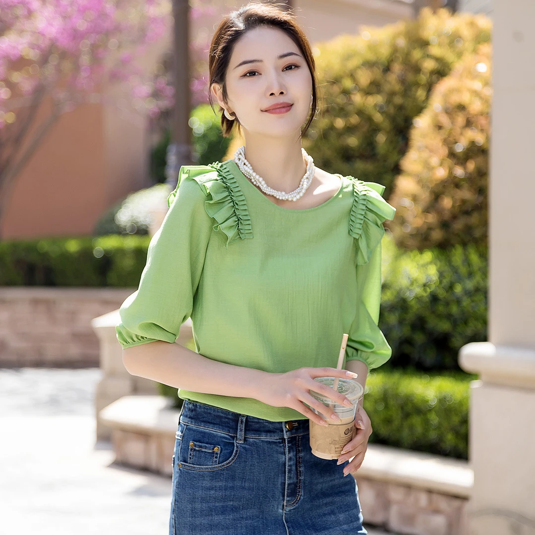 【达人专享】时尚百搭通勤松紧袖口休闲T恤女GC332566