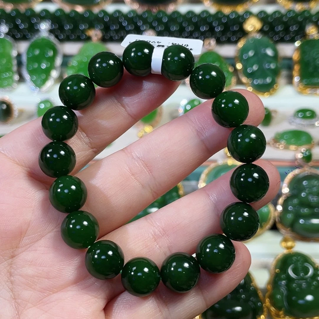 和田玉（碧玉）未镶嵌颈饰辣绿手串11mm