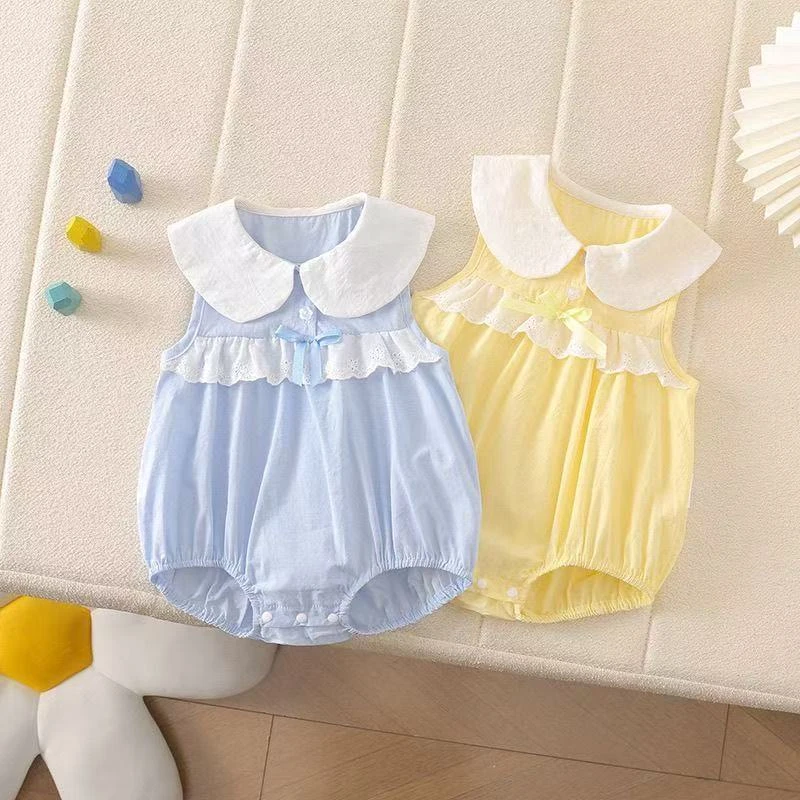 LS婴幼儿夏季清新蝴蝶结女宝洋气包屁衣纯棉婴儿宝宝新生儿连体衣