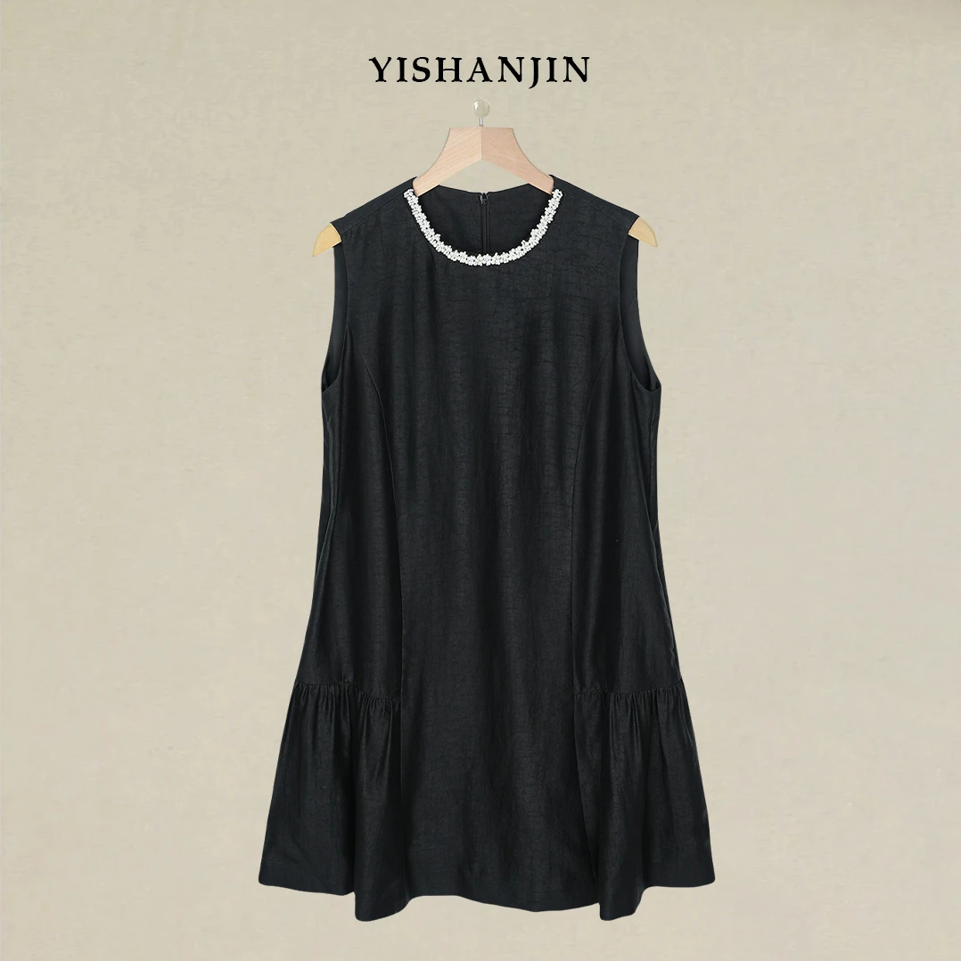 【锦·小香风】‘100丝香云纱’无袖手工钉珠连衣裙YSL5045批