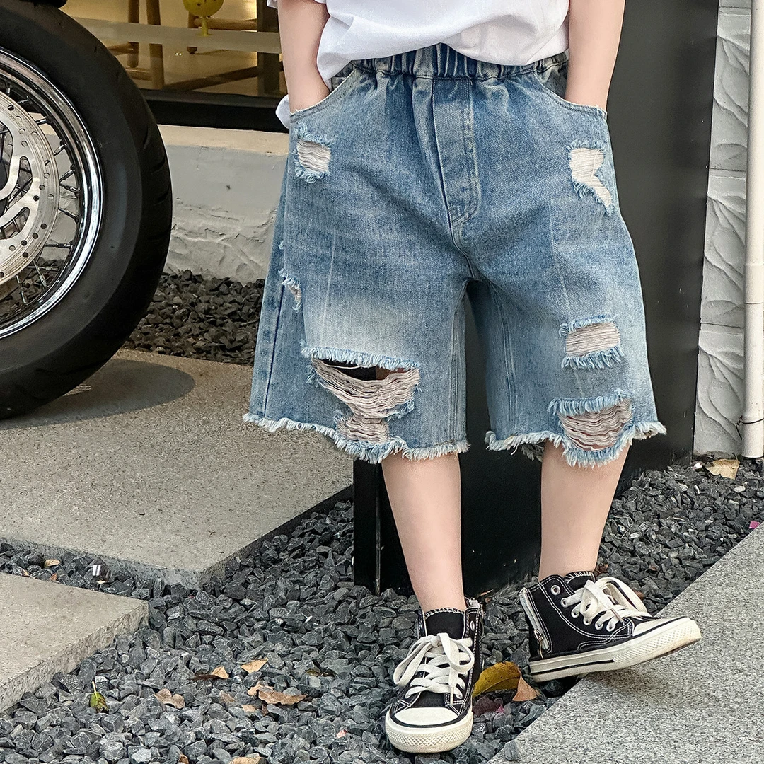 男童短裤夏季儿童韩版2025新款潮范破洞牛仔裤复古童装夏装五分裤