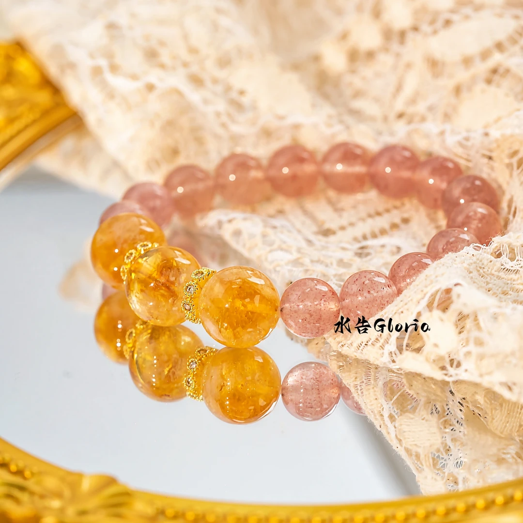 A582311【万人迷】草莓晶黄水晶天然手串手链简约设计多样性发其一