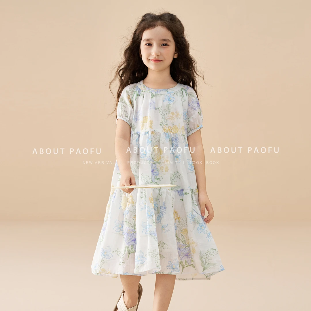 【水仙】泡芙定制 新款100苎麻42支女童国风连衣长裙 DY1250619