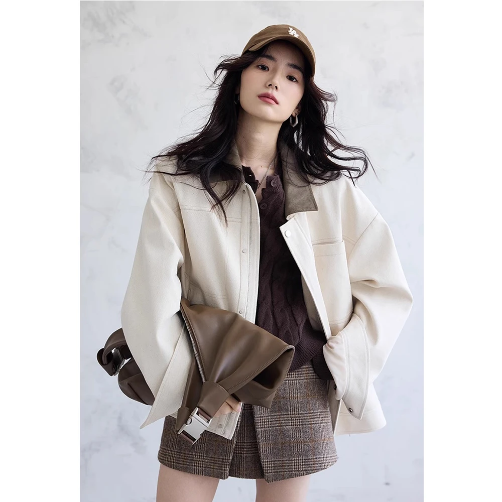 LIGGICC春秋季男女商务休闲美式复古工装拼接翻领夹克行政风外套