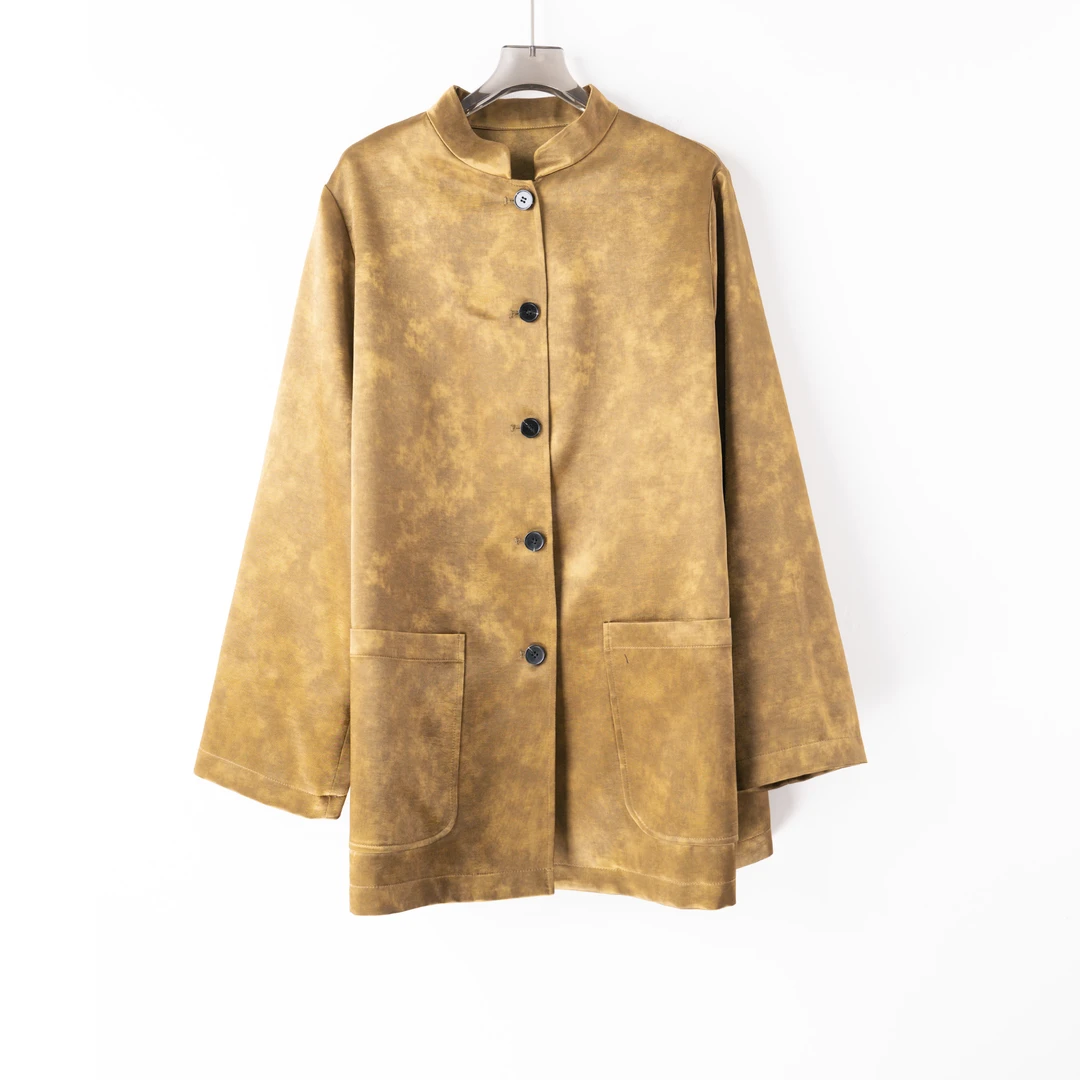 PW250110春季新款气质时尚休闲百搭女士外套金色新中式