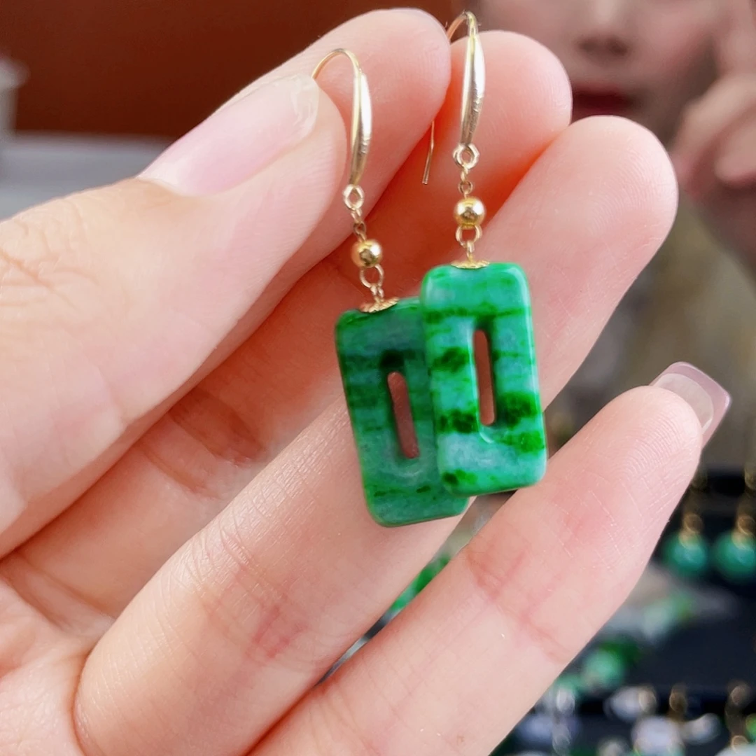 翡翠18K金镶嵌耳饰饰品