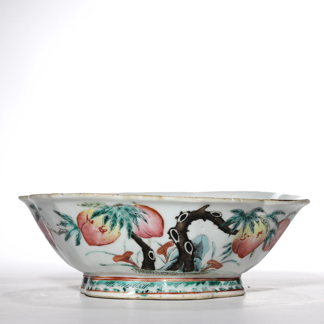 【预展专用】2968清晚期·粉彩九桃供盘【古董拍卖】