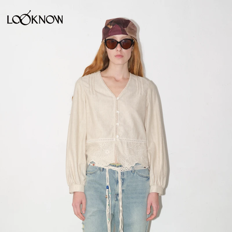 IF BY LAND设计师品牌LOOKNOW2025年春季新款法式镂空亚麻上衣