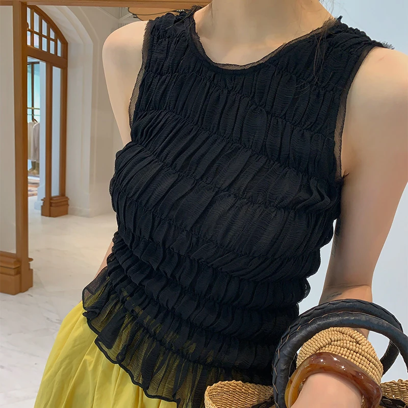 【ALONE SAVOR】龍喜儿  暗礁记忆 无袖内搭褶皱露肩背心J125