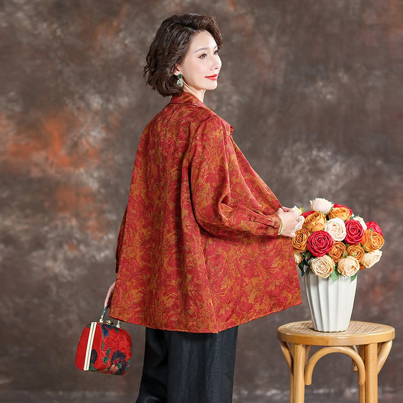 齐黛品牌香云纱中式上衣女装2025春夏季新款长袖宽松大码真丝衬衫