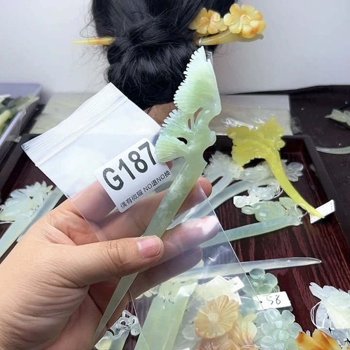 蛇纹石玉发饰合金勿*我