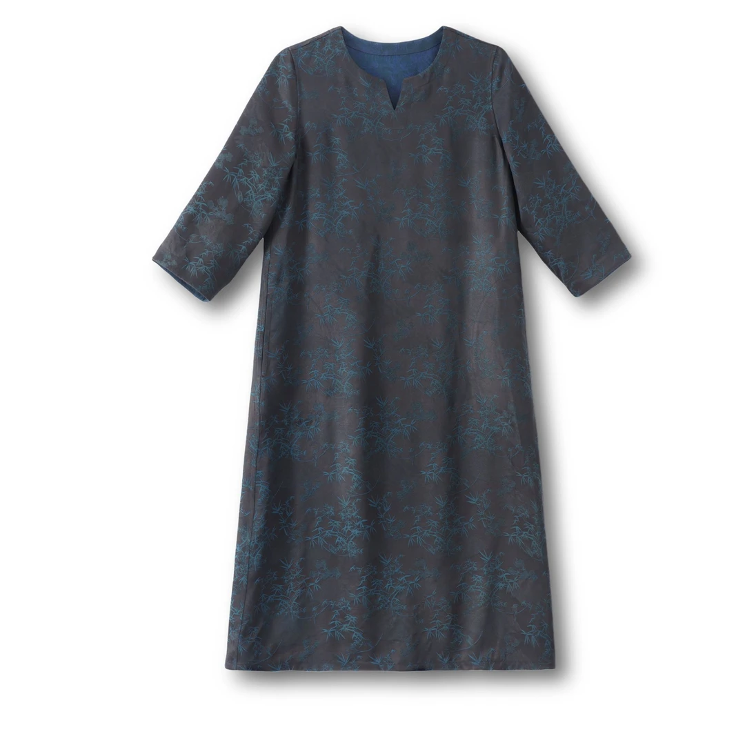 紫溪-YZQS257730新中式桑蚕丝中国风复古时尚连衣裙