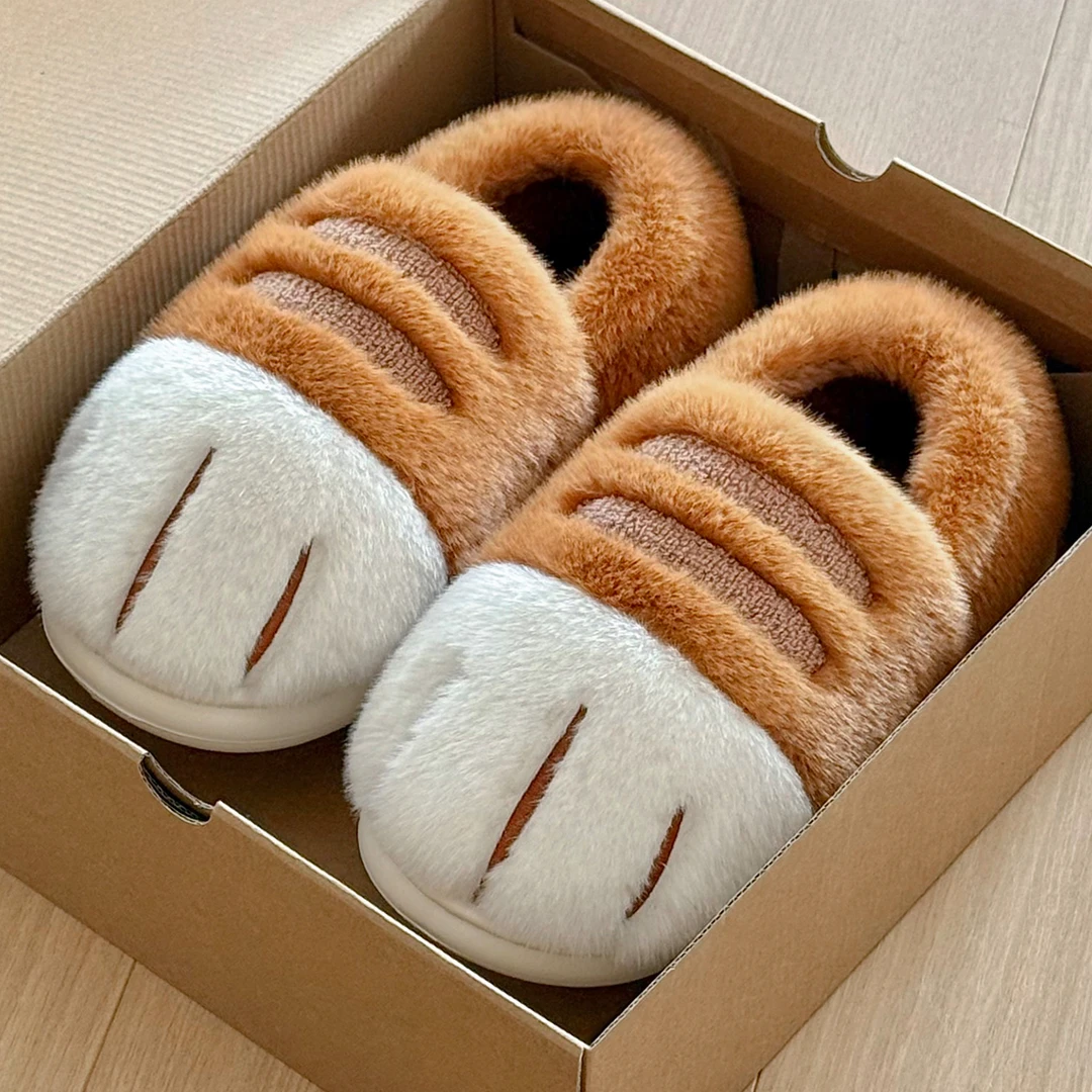 毛毛猫爪棉拖鞋女冬季2025新款居家包跟加绒防滑保暖可爱情侣棉鞋