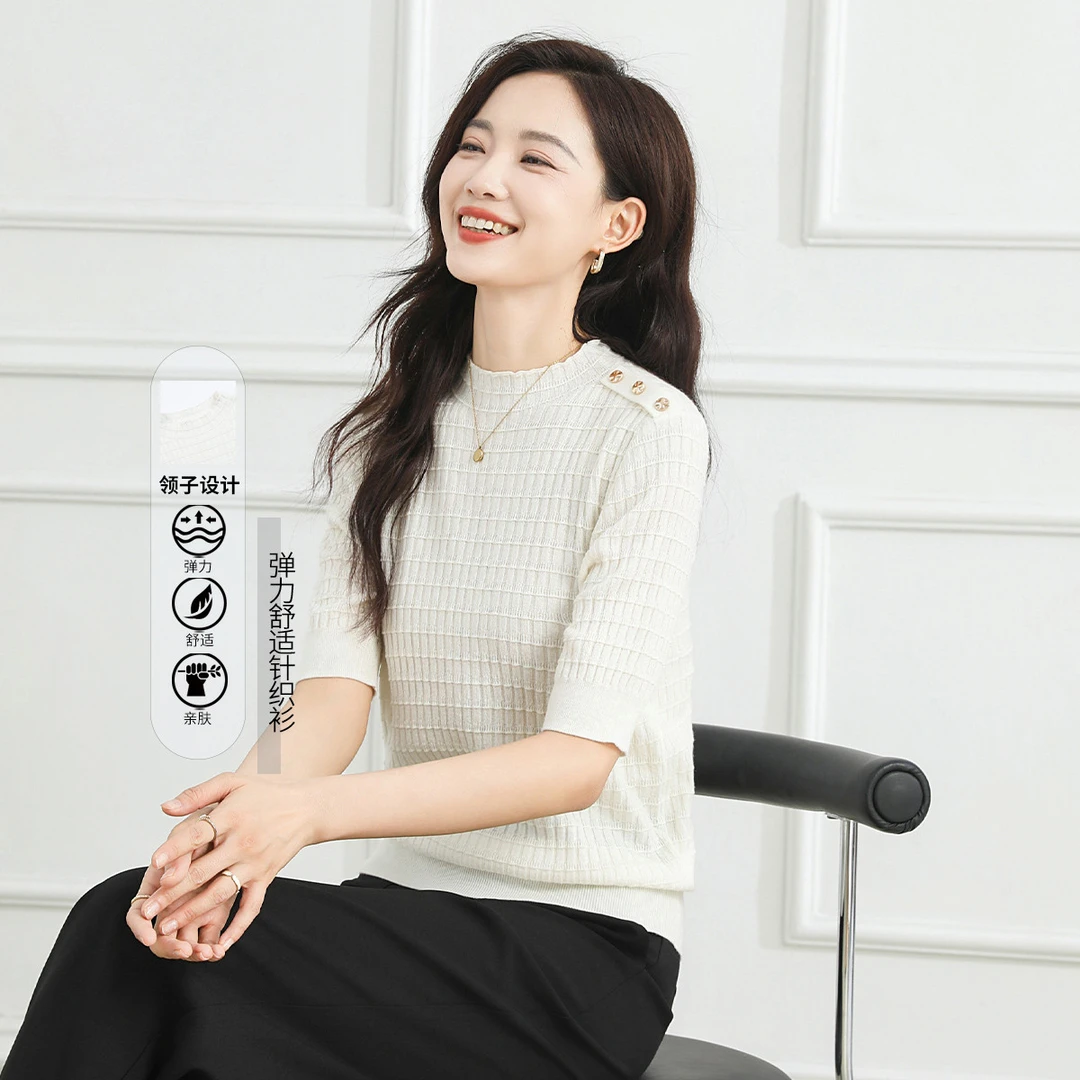 （达人专享）常规款厚款圆领中袖毛针织衫时尚休闲套头GC522376