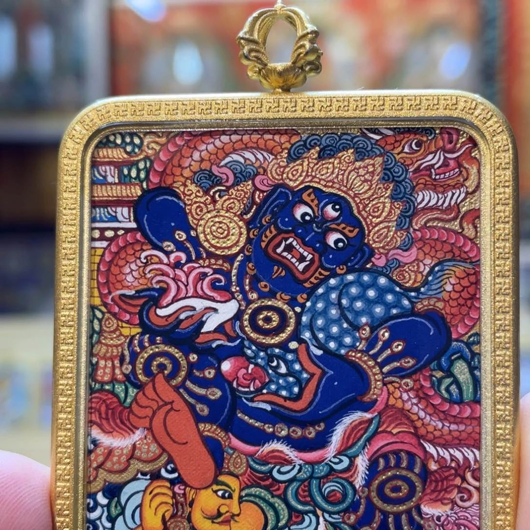 吊坠热贡纯手绘唐卡黑财神