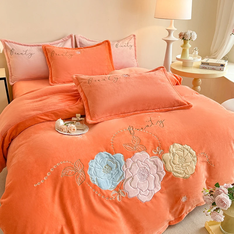 【安娜】新款全消光加厚贴布绣牛奶绒四件套