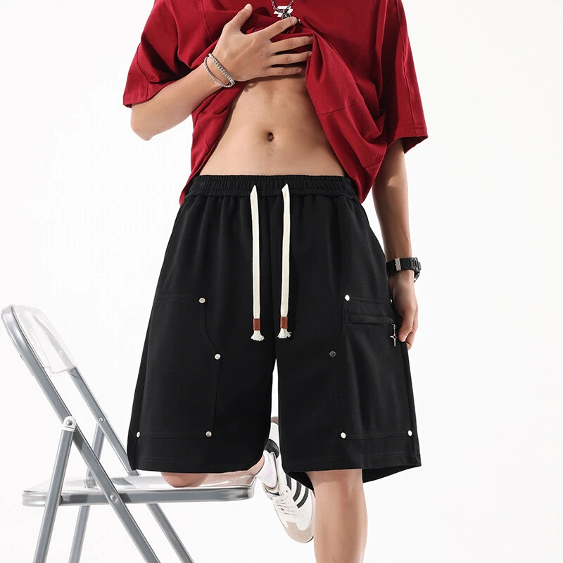 铆钉工装短裤男夏季潮牌美式宽松直筒休闲五分中裤外穿跑步运动裤