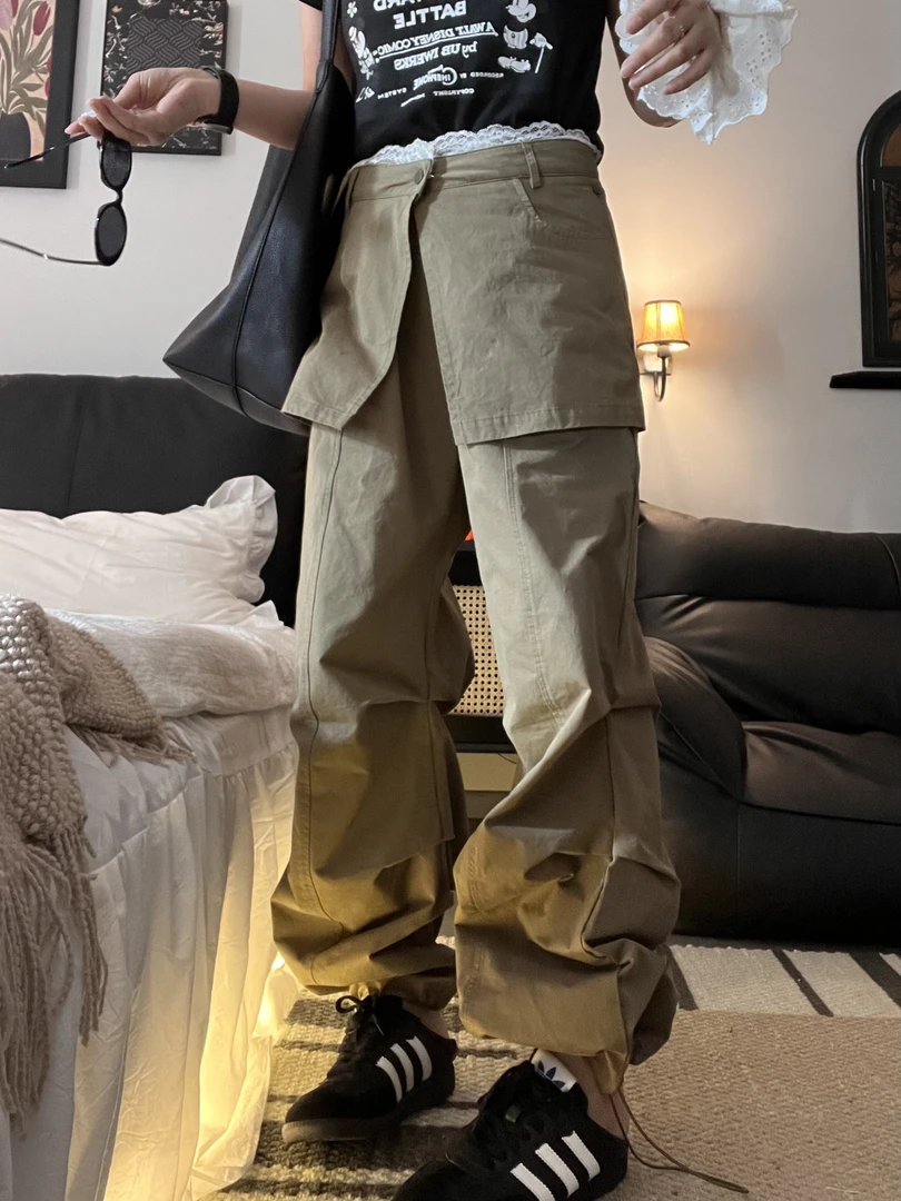 【Miss 程】东大门压褶屁帘工装风休闲裤