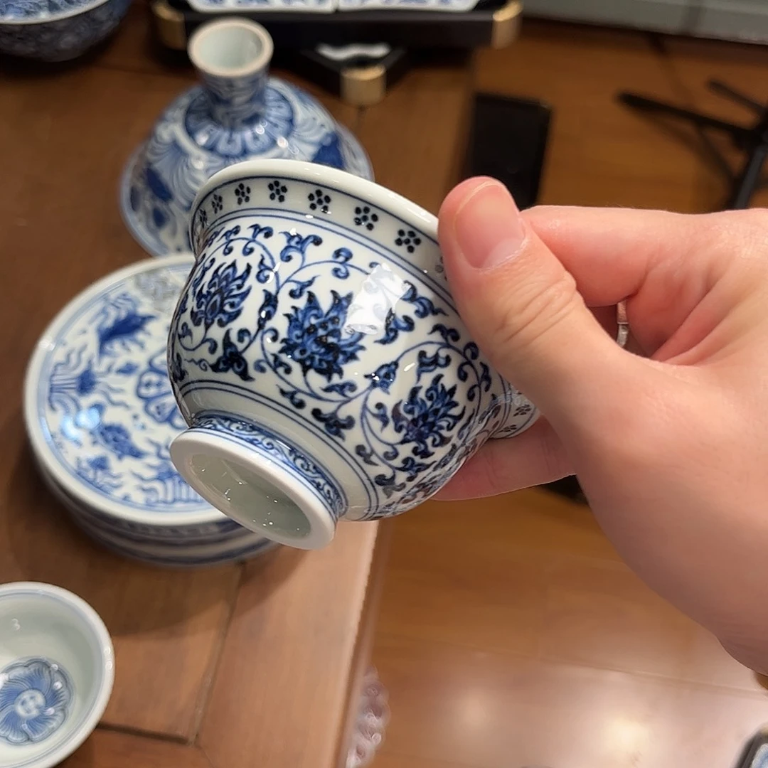 瓷片永乐压手杯狮子款