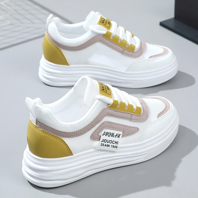 新款内增高透气板鞋女2025春夏季厚底网面网鞋女百搭潮爆款