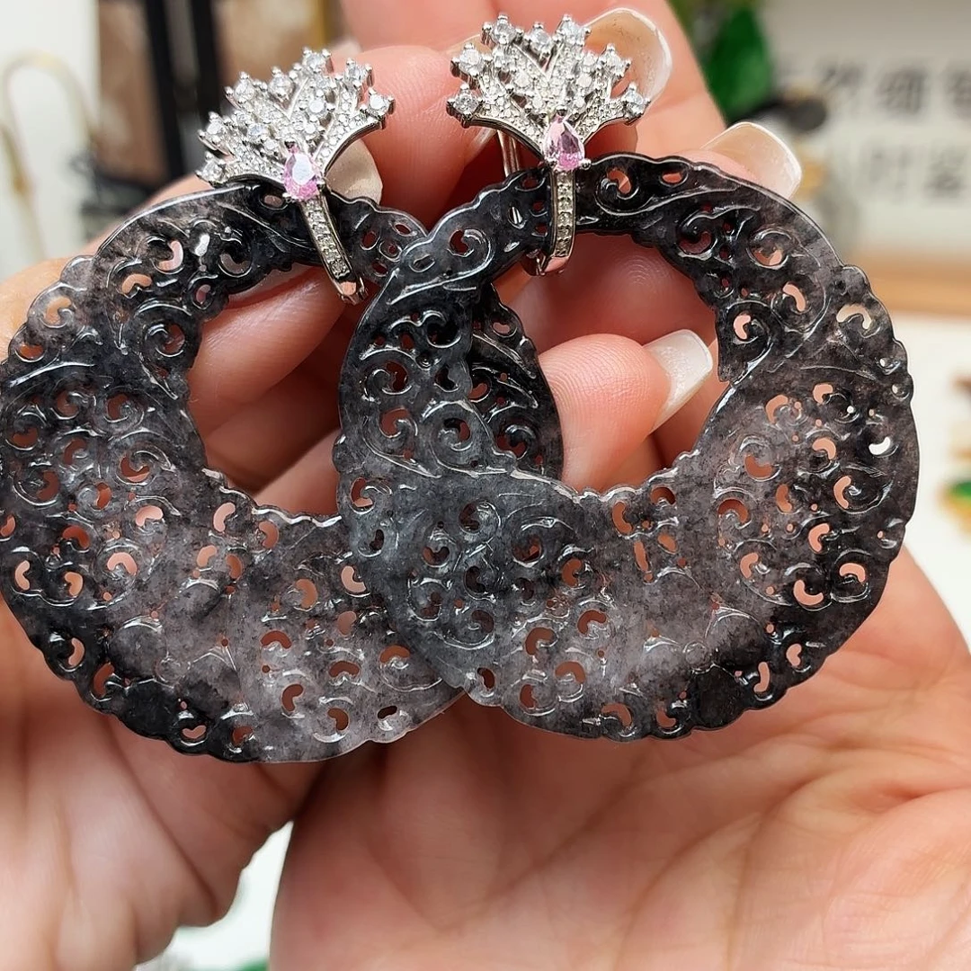 翡翠银S925镶嵌耳饰