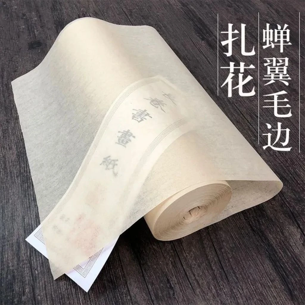 【钢小蹦专属】蝉翼扎花宣蝉翼毛边长卷宣纸半生半熟书法作品临摹纸