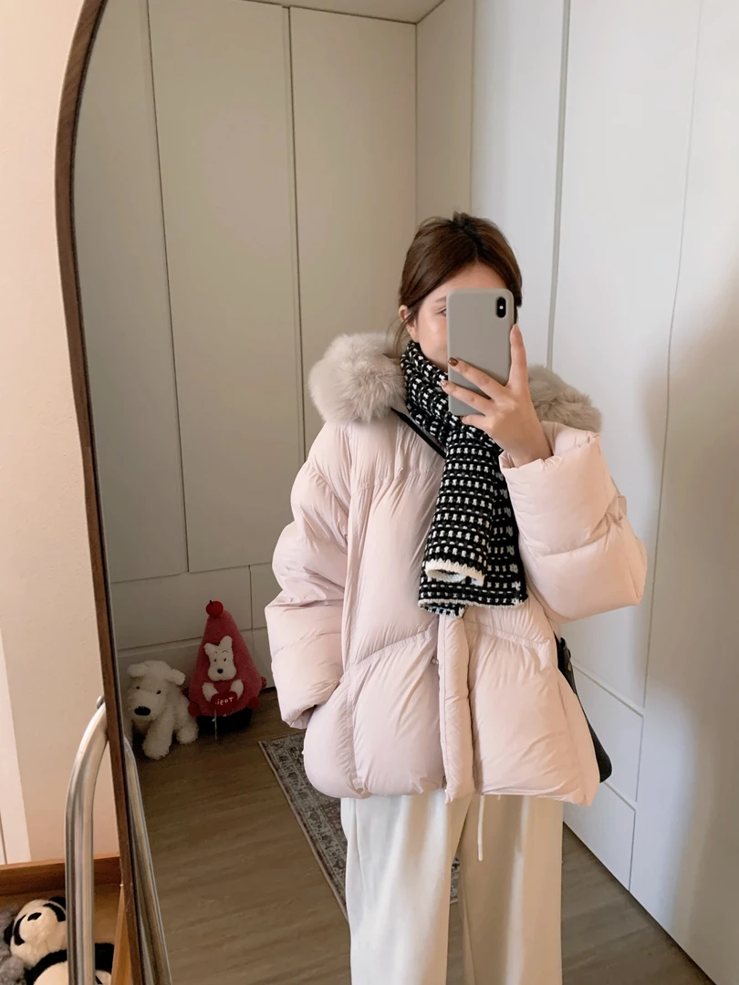 漫姐的店【白色恋人】高品质90鹅绒服 韩系羽绒服狐狸毛连帽外套