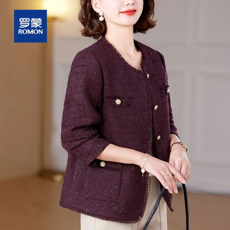 罗蒙气质小香风妈妈春秋装短款外套女新款时尚休闲高档中年上衣服