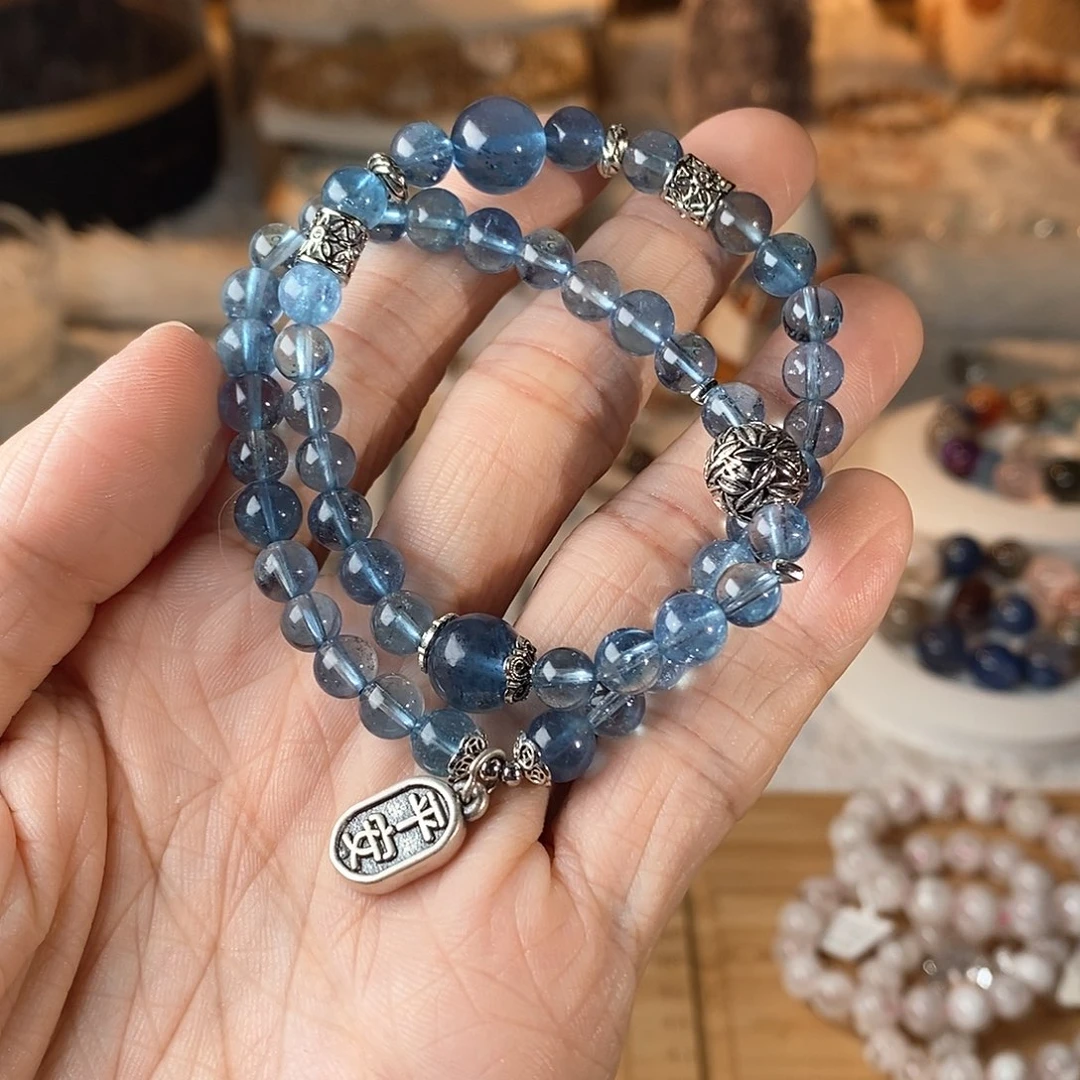 水晶手链未镶嵌玛*珍海蓝宝双圈