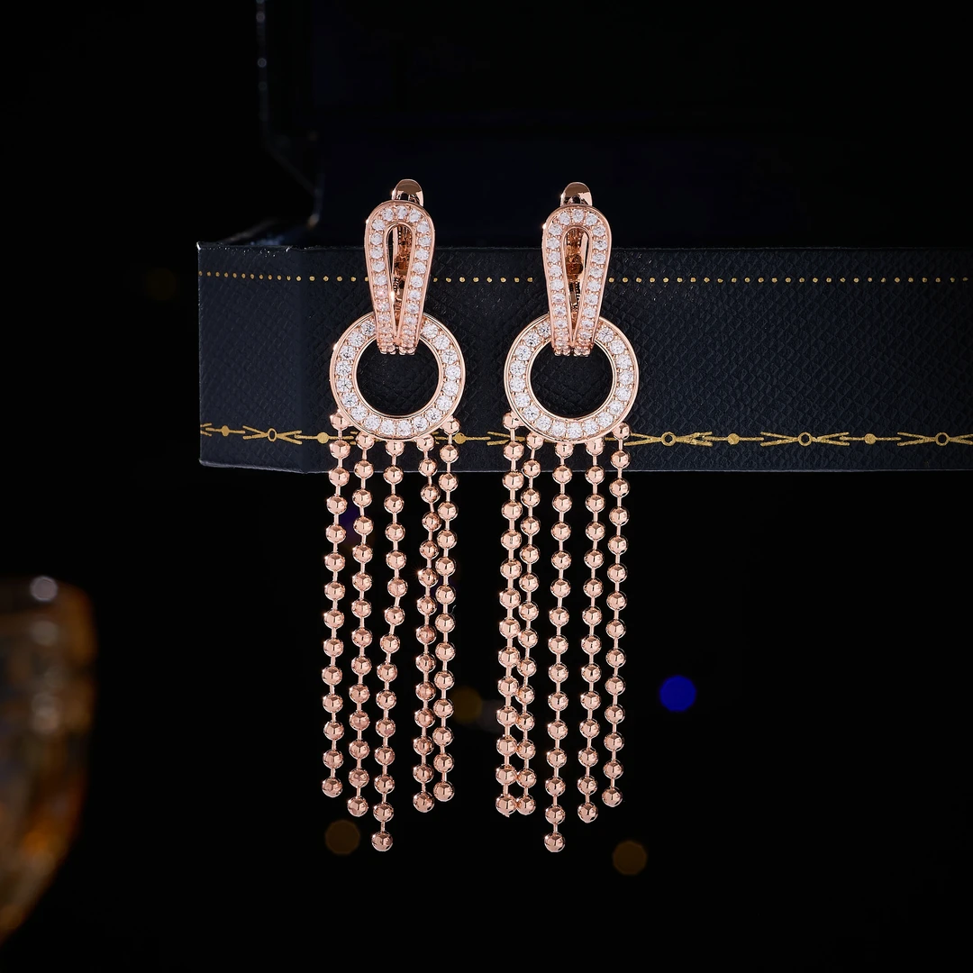 铜合金锆石耳饰 新款轻奢大气高级感长款流苏耳环两戴满钻耳拍款