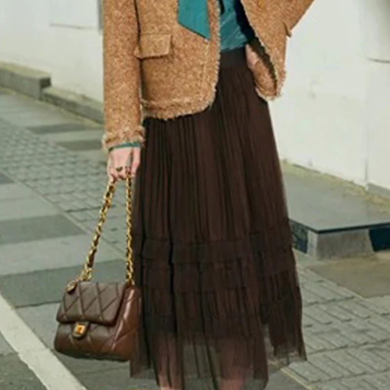 36983【N系列】松紧腰网纱通勤半身裙W23Q2Q5378