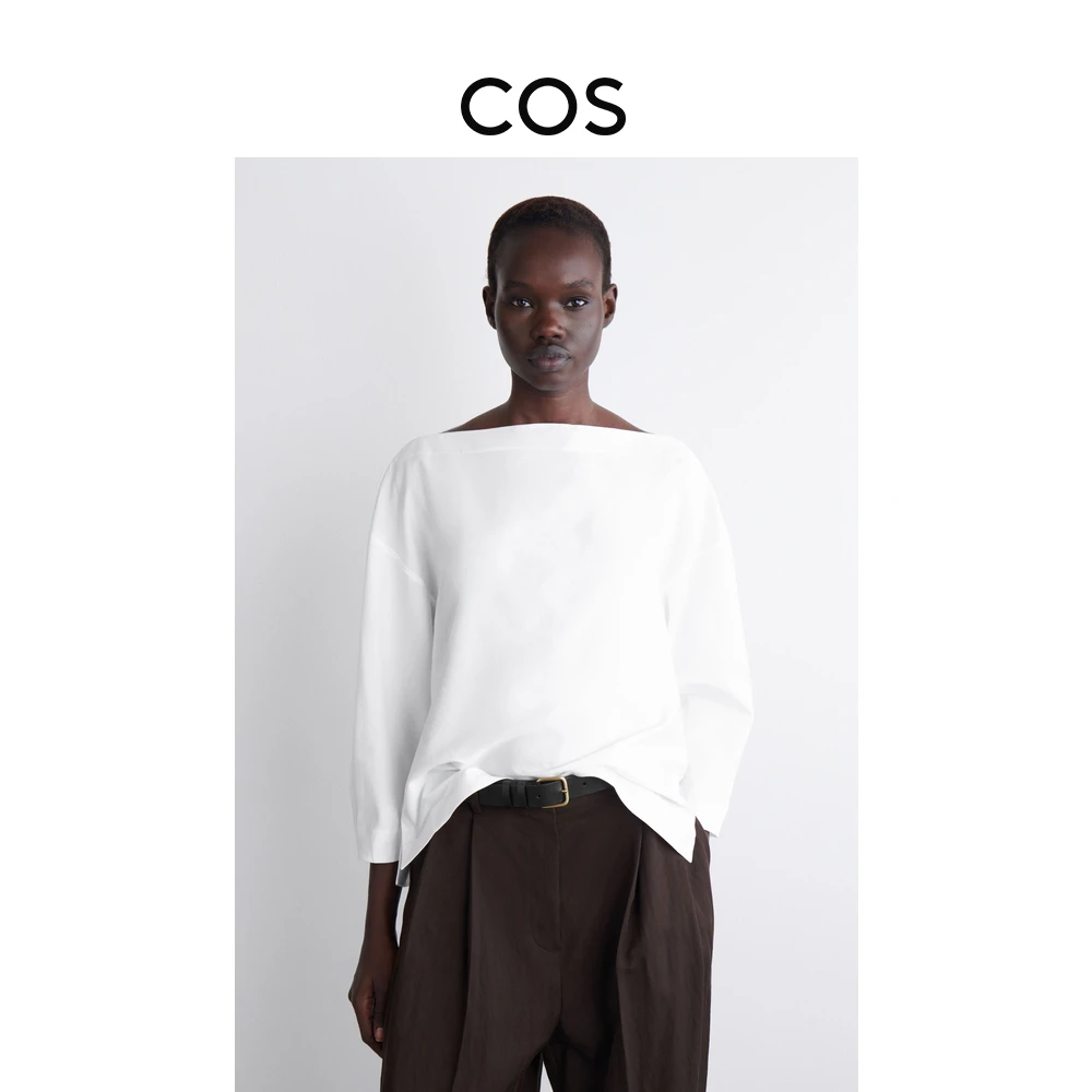 COS女装 休闲版型船领棉质衬衫白色2025秋季新品1290656005