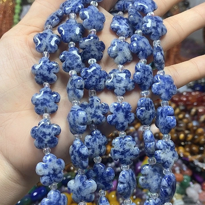 未镶嵌玛瑙/玉髓珠宝半成品天然蓝纹五瓣花卡15mm