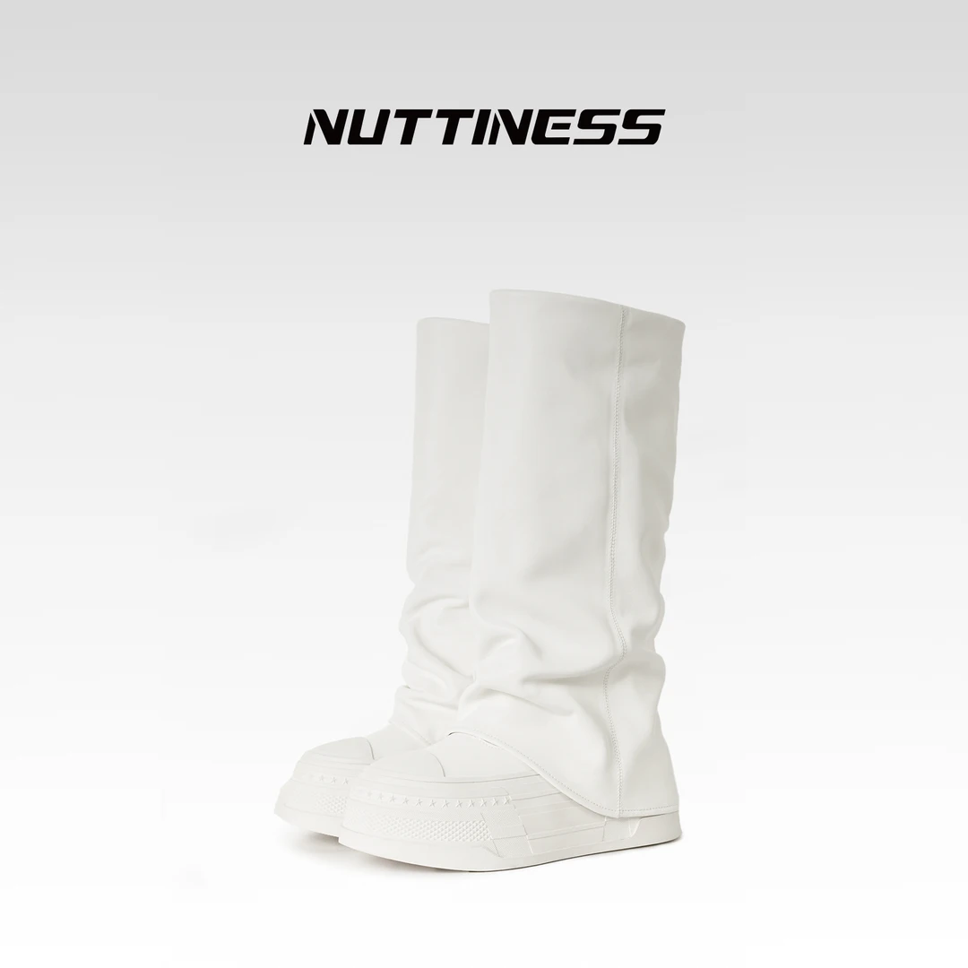 【NUTTINESS】小众设计师款圆头高筒女一脚蹬裤管靴真皮高纯色筒靴