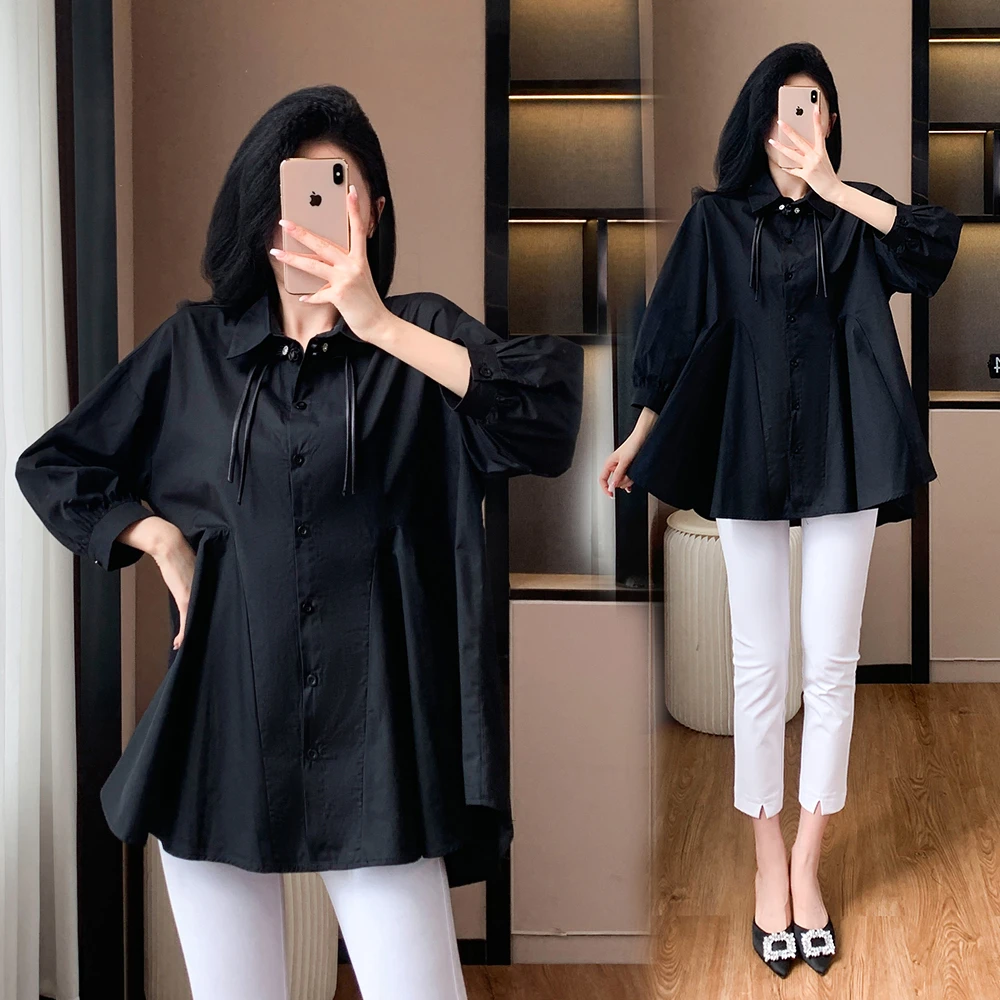 加肥加大码衬衫女2025春新款新中式国风拼接遮肚减龄盘扣上衣女