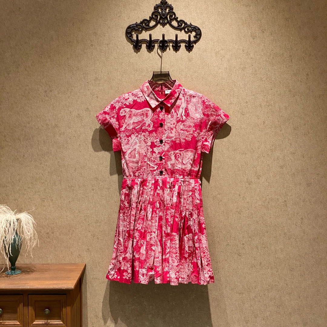 99新 DIOR/迪奥 Dior 红色丛林动物园短袖连衣裙/36码/35898
