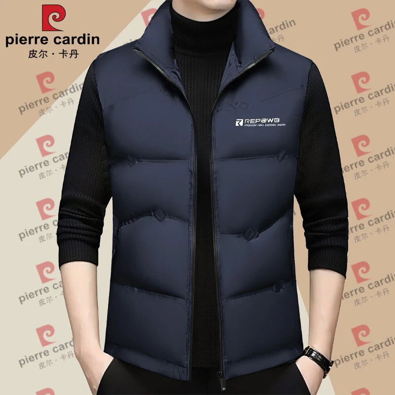 皮尔卡丹秋冬季中年男士商务休闲坎肩加棉加厚马甲爸爸装短款立领