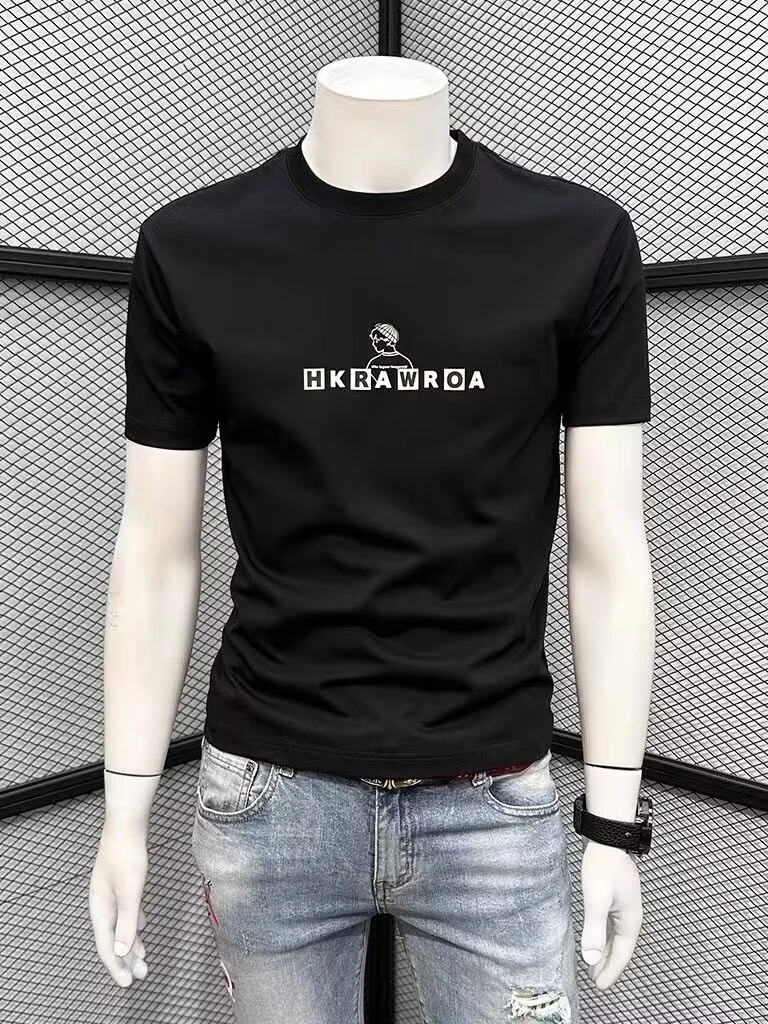 时尚男士春夏高级潮牌印花短袖青年轻奢丝光棉品质T恤高档上衣