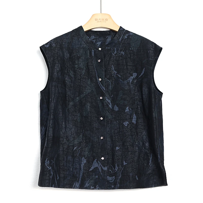 香云纱墨池桑蚕丝无袖上衣锦月丝府FW85A302