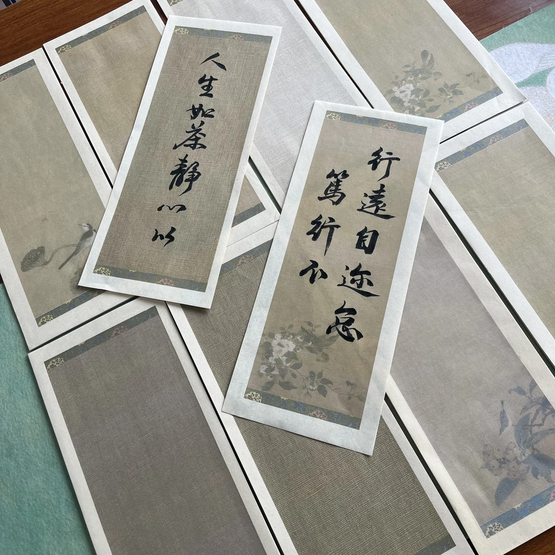 布纹花鸟13.5X34cm微喷蜡染加厚毛笔篆隶书法半生熟小楷作品纸