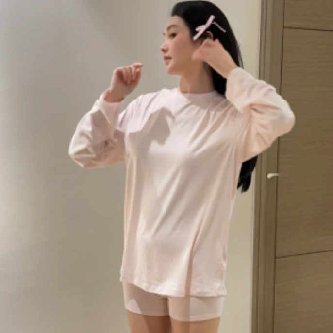 〈SK居家套装〉纯色舒适圆领莫代尔长袖短裤家居服睡衣女