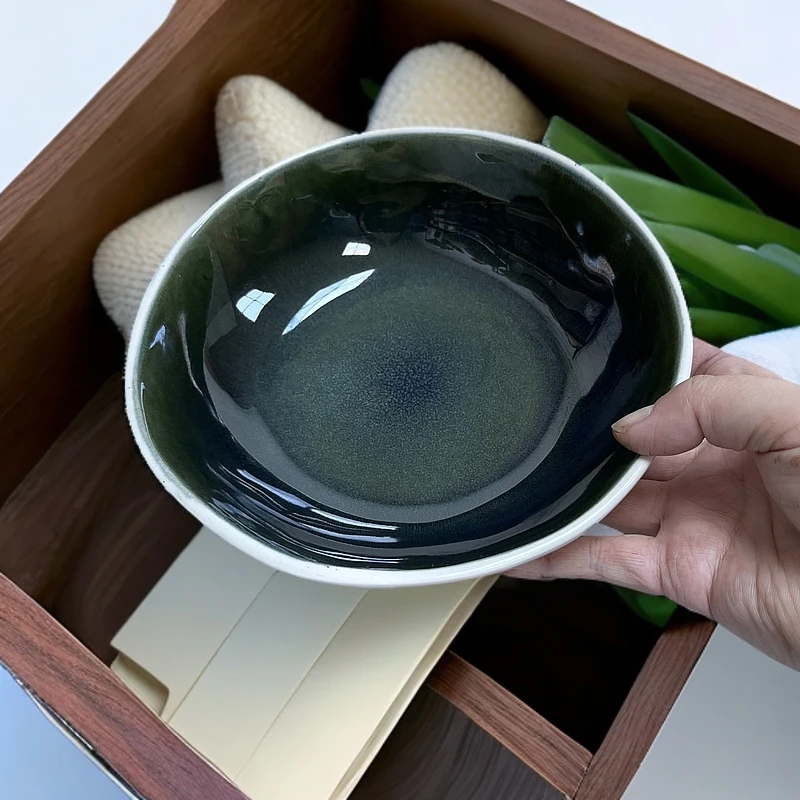 新款【2个装】吃面碗陶瓷辣3478窑变内绿色异形汤面碗菜碗瑕疵
