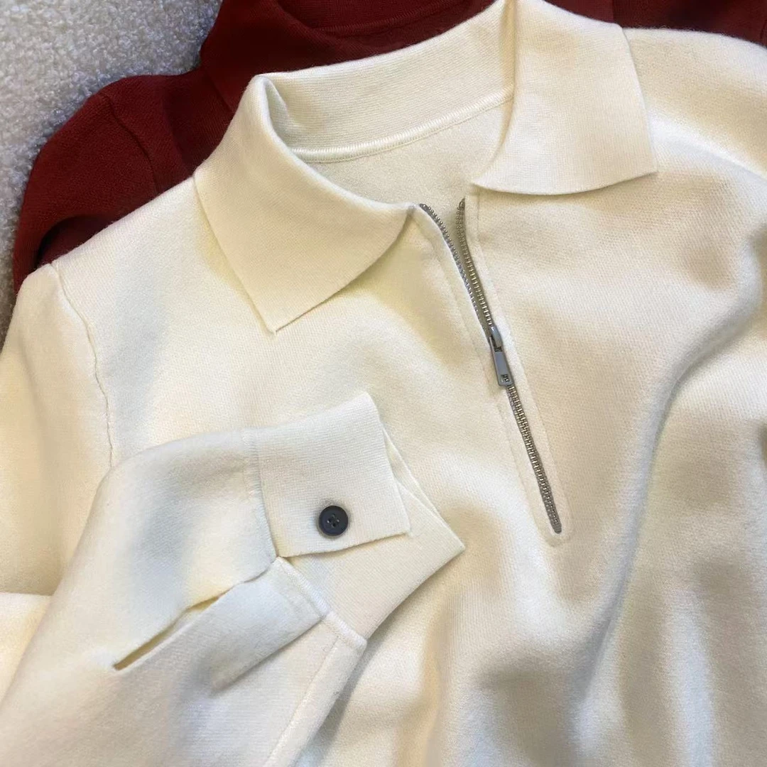 【中长款翻领毛衣】适合做内搭的半拉链细线洋气上衣16536-(829)