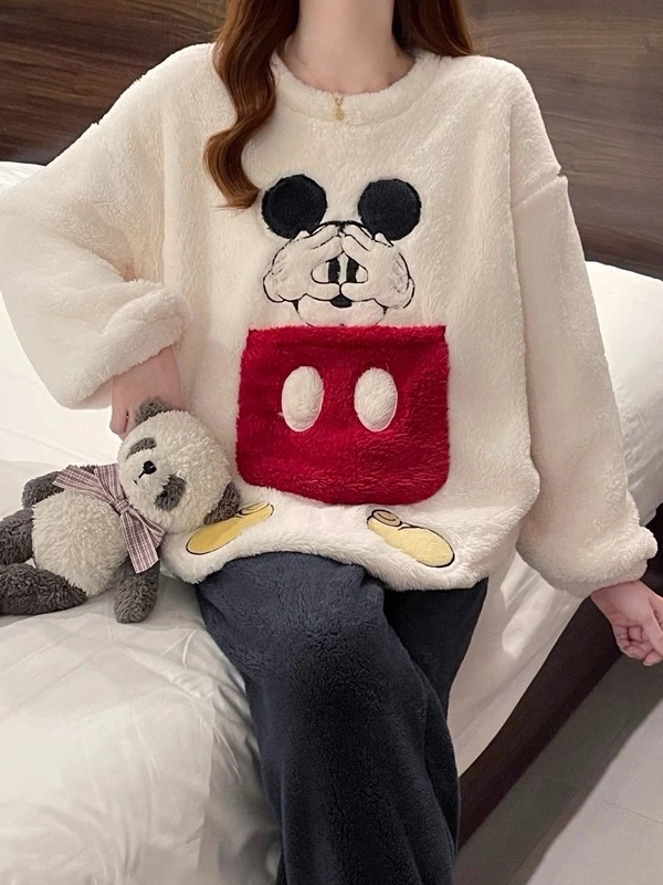 卡通可爱睡衣女珊瑚绒秋冬季加厚保暖套装家居服法兰绒冬款