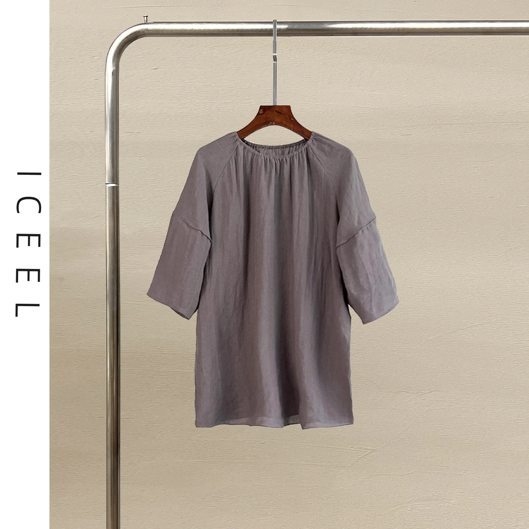 ICEEL原创女装亚麻田园衬衫女夏季宽松简约文艺休闲慵懒风套头T恤