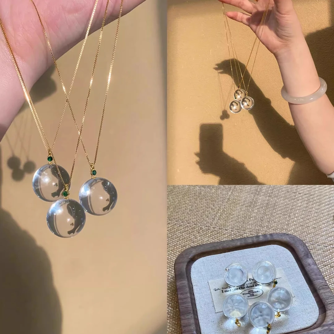 项链气质清透感白圆球吊坠颈链本命年精致感素款小众坠链