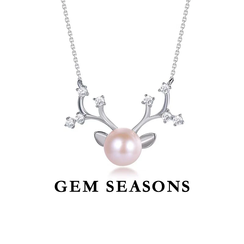 GEM SEASONS淡水珍珠吊坠项链 麋鹿圣诞节一鹿有你设计师款小众