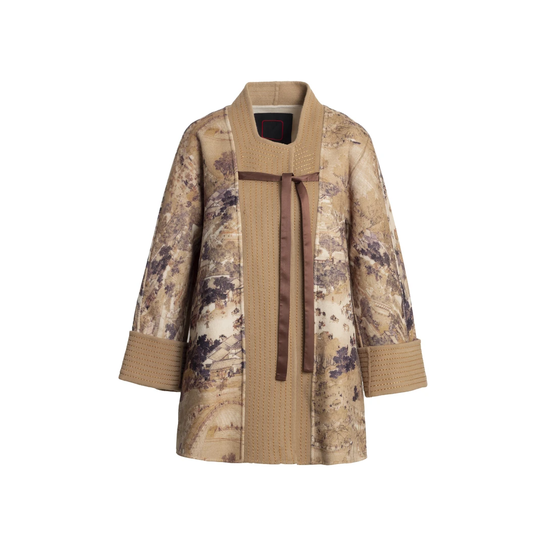 KADIMIYA复古轻奢中式气质短款印花毛呢外套XYJF5099