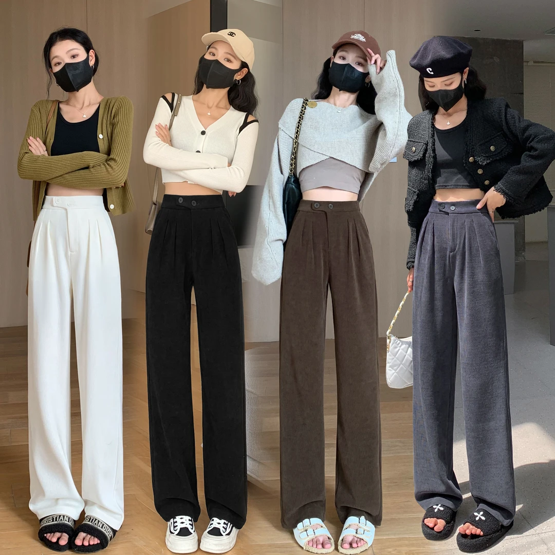 年底清货福利价加绒加厚双斜窄版阔腿裤2025早春新品百搭直筒裤女